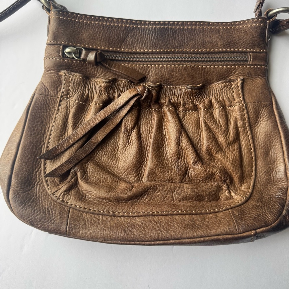 Fossil Brown Leather Crossbody Bag with Textured Finish